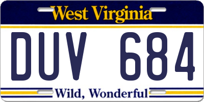 WV license plate DUV684