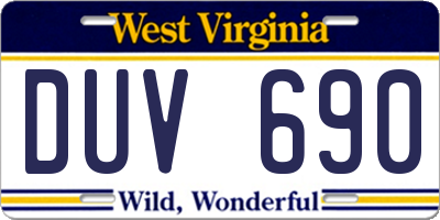 WV license plate DUV690