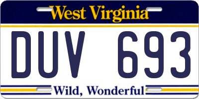 WV license plate DUV693