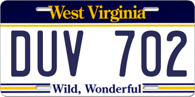 WV license plate DUV702