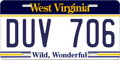 WV license plate DUV706