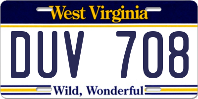 WV license plate DUV708