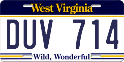 WV license plate DUV714
