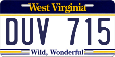 WV license plate DUV715