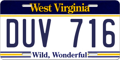 WV license plate DUV716
