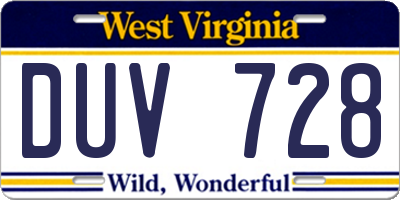 WV license plate DUV728