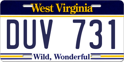 WV license plate DUV731