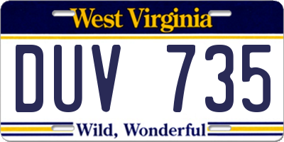 WV license plate DUV735