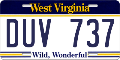 WV license plate DUV737