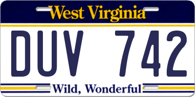 WV license plate DUV742