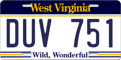 WV license plate DUV751