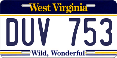 WV license plate DUV753