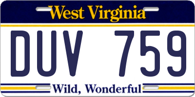 WV license plate DUV759