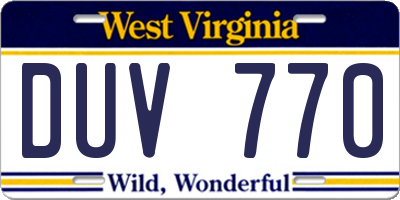 WV license plate DUV770