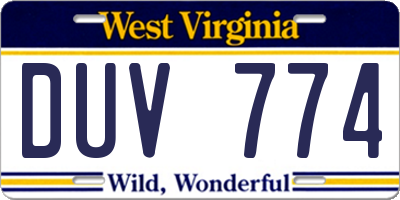WV license plate DUV774