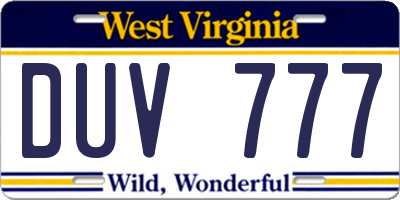 WV license plate DUV777