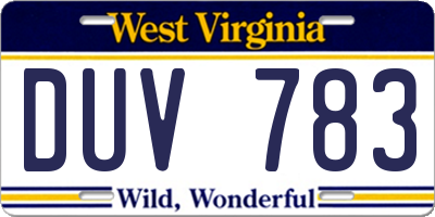 WV license plate DUV783