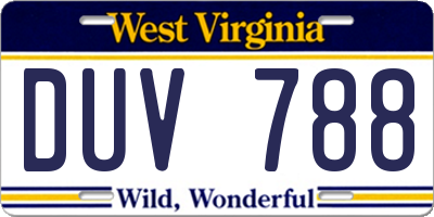 WV license plate DUV788