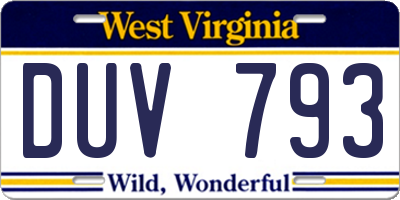 WV license plate DUV793