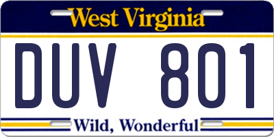 WV license plate DUV801