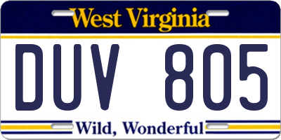WV license plate DUV805