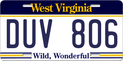 WV license plate DUV806