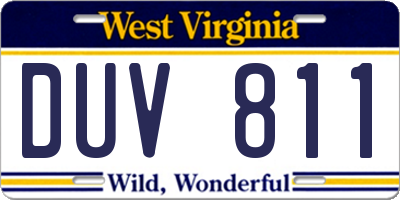 WV license plate DUV811