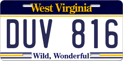 WV license plate DUV816