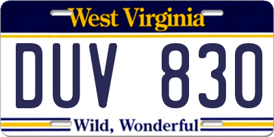 WV license plate DUV830