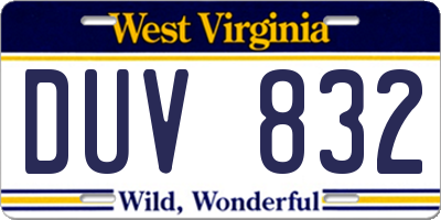 WV license plate DUV832