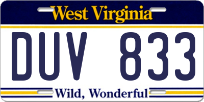 WV license plate DUV833