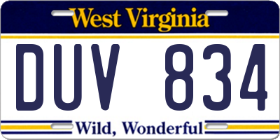 WV license plate DUV834