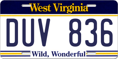 WV license plate DUV836