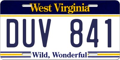 WV license plate DUV841