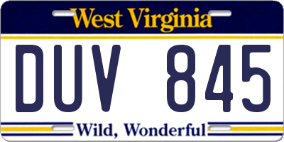 WV license plate DUV845
