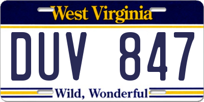 WV license plate DUV847