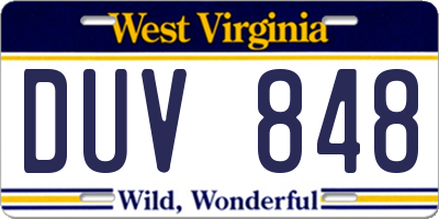 WV license plate DUV848