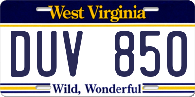 WV license plate DUV850