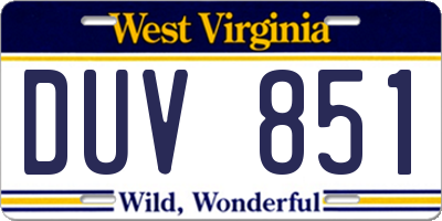 WV license plate DUV851