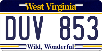 WV license plate DUV853