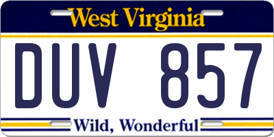 WV license plate DUV857