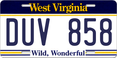 WV license plate DUV858