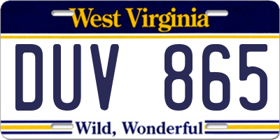 WV license plate DUV865
