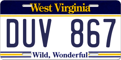 WV license plate DUV867