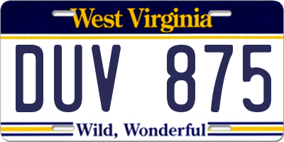 WV license plate DUV875