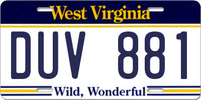 WV license plate DUV881