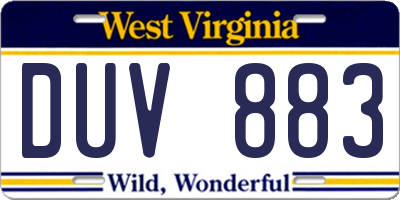 WV license plate DUV883