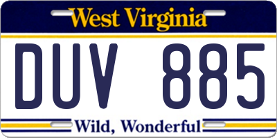 WV license plate DUV885