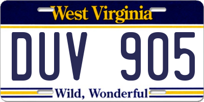 WV license plate DUV905