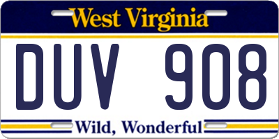 WV license plate DUV908